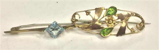 2 x 9ct gold gem set bar brooches